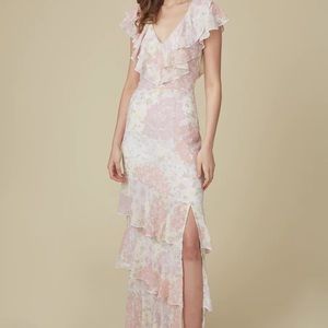 NEW! WAYF Campbell Floral Pastel Pink Lined Maxi Dress, L